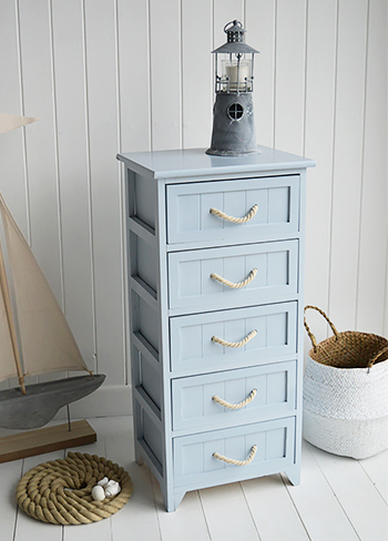 Tall Huntington Pale Blue Bathroom Cabinet with 5 drawers for nautical bathrooms