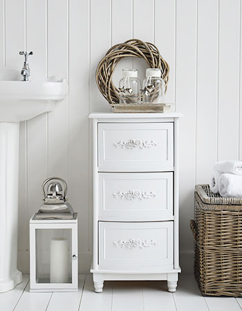White Rose bathroom cabinet with 3 drawers for storage from The White Lighthouse