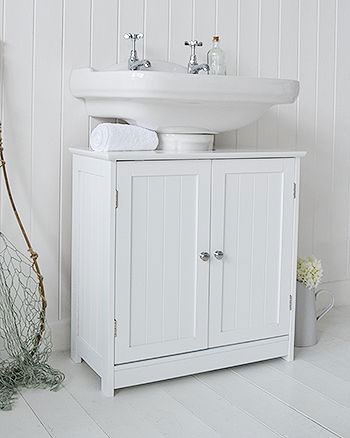 White Undersink Bathroom Storage with knob handle Cabinet