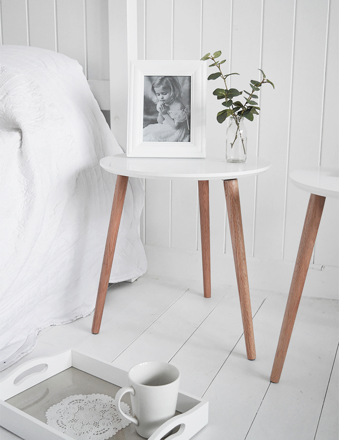 Bethel Cove simple white bedside table for coastal, country and scandi style interiors