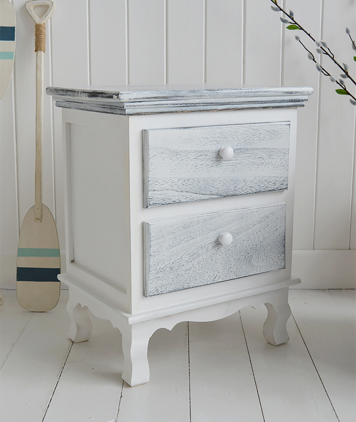 New Shoreham rustic grey and white bedside cabinet with 2 drawers for coastal interior design