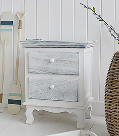 New Shoreham rustic grey and white bedside cabinet with 2 drawers for New England, coastal and country furniture