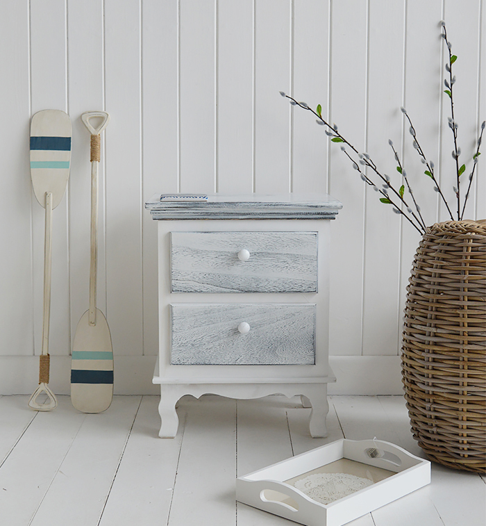 New Shoreham rustic grey and white bedside cabinet with 2 drawers