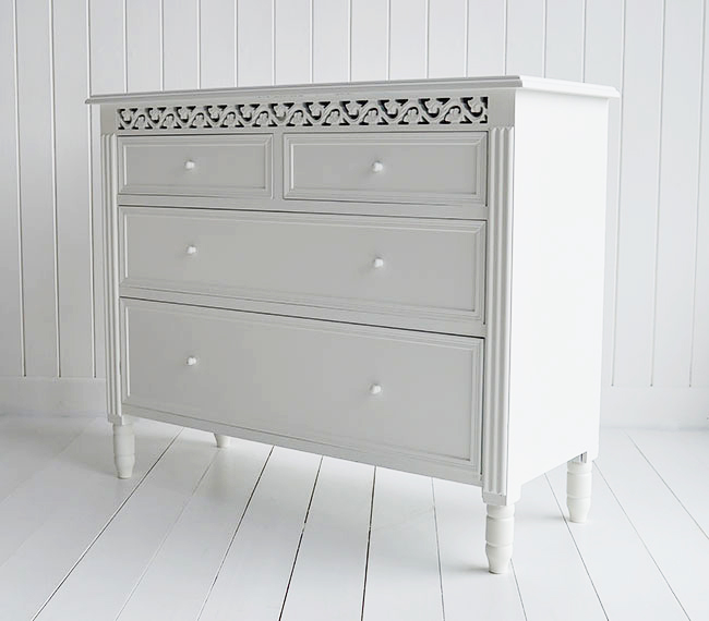 A chest of drawers in white for New England interiors and design