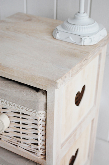 close view of the narrow  25cm bedside table