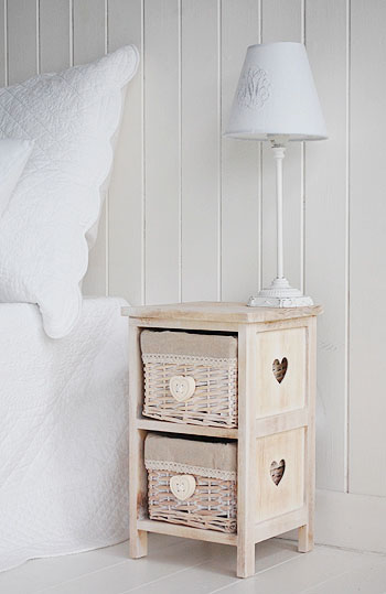 side view to show the cut out hearts on the small 25cm bedside table