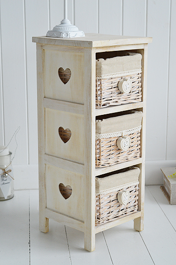 Narrow bedside table 25cm with cut out hearts