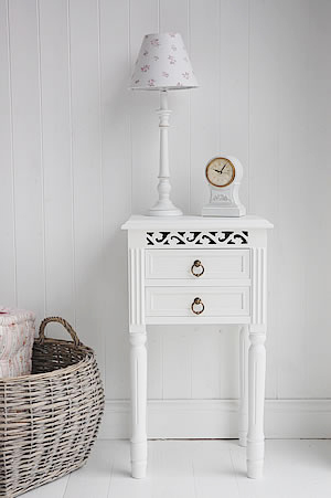 New England bedside table with 2 drawers and antique brass handles