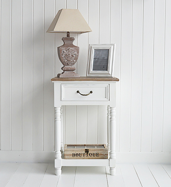 Brittany Small White Hall table with drawer and shelf