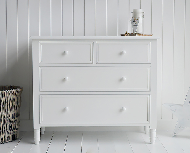 Simple, plain, white New England chest of draws, deliverd fully assembled