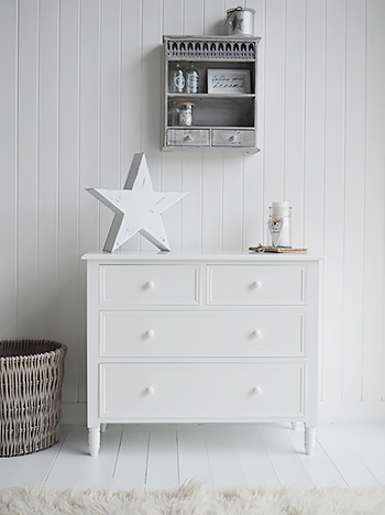 new england white chest of drawers. the white lighthouse. bedroom