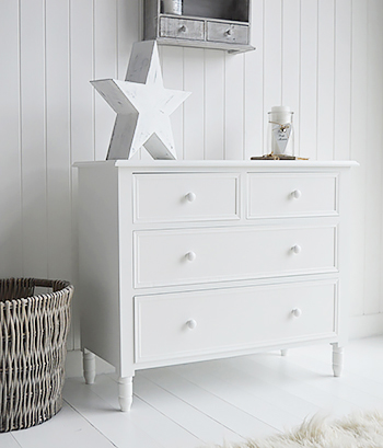 Simple white bedroom chest of drawers
