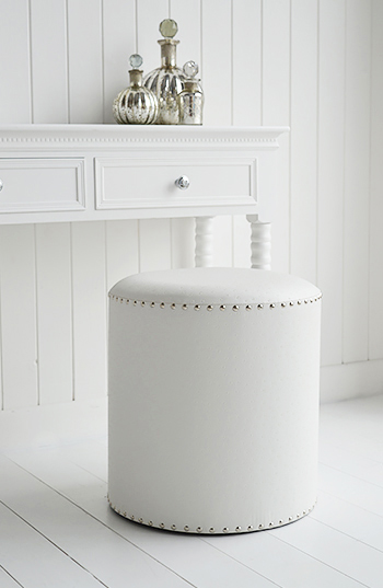 White and silver studded dressing table stool for UK delivery