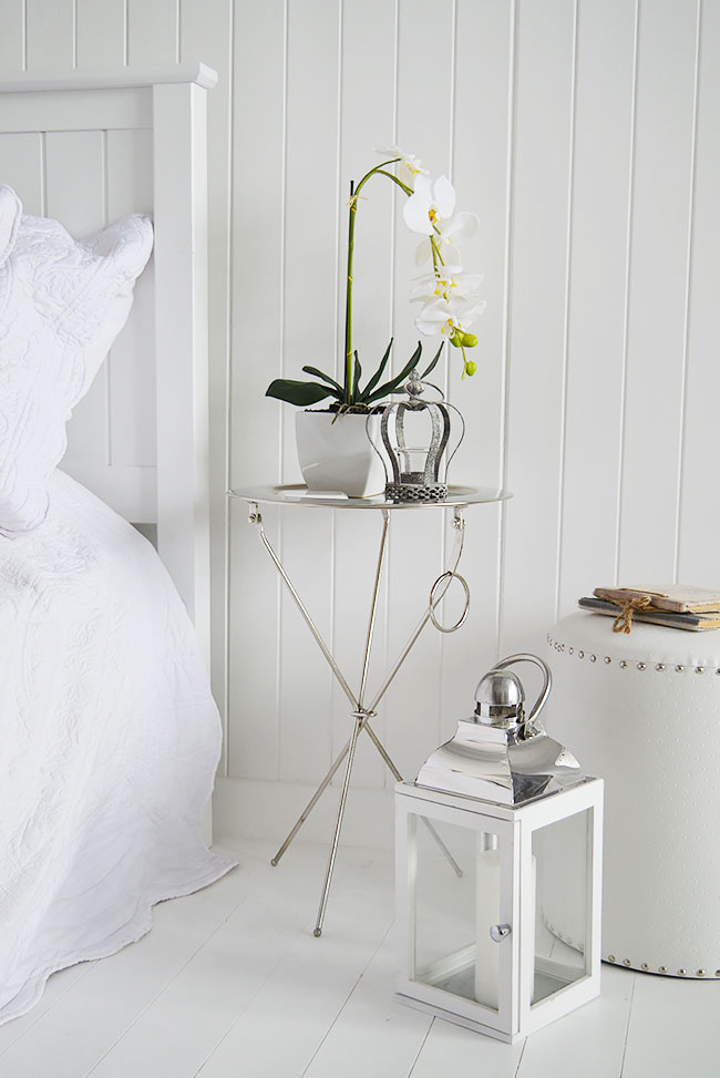 Kensington silver bedside table for luxury boutique hotel bedroom look