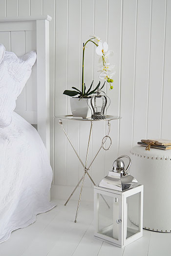 Kensington silver bedside table for luxury white and silver bedroom