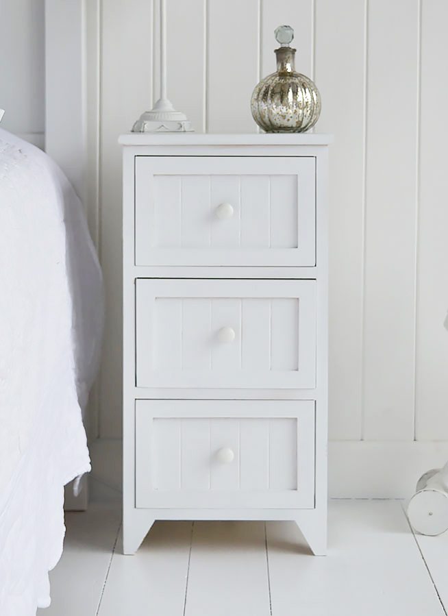 New England white bedside table from Maine range of bedroom furniture