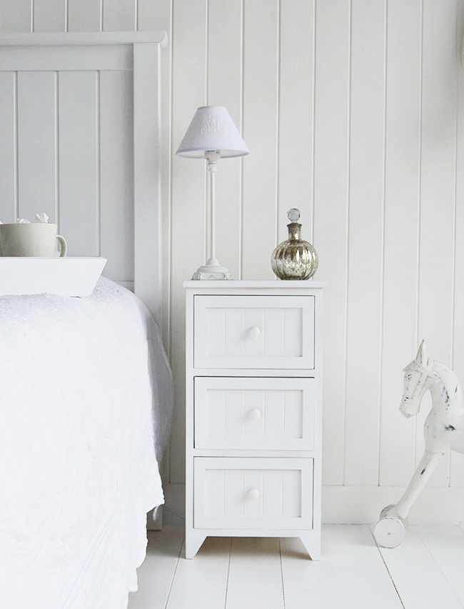 Maine White Bedside table with 3 drawers. Other sizes available in Maine White Bedroom Storage Furniture