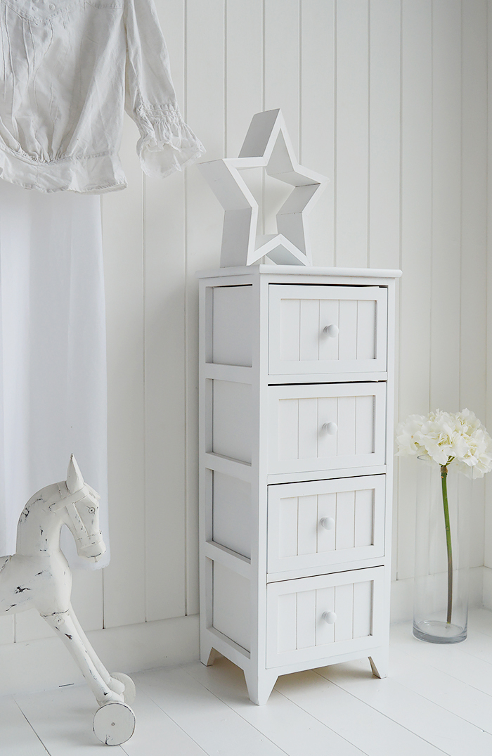 White Maine storage drawers from the Maine range