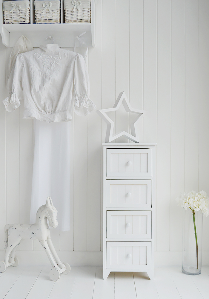 The Maine slim chest of drawers in white bedroom furniture for great bedroom storage