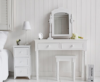 Maine white bedside table pictures with our New England white dressing table,  perfectly matched white bedroom furniture