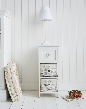 White narrow 25cm bedside cabinet, a pure  white unit