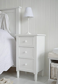 Simple white bedside cabinet with drawers