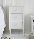 white bedside table, a simple cabinet with tree drawers for lots of storage in your white bedroom