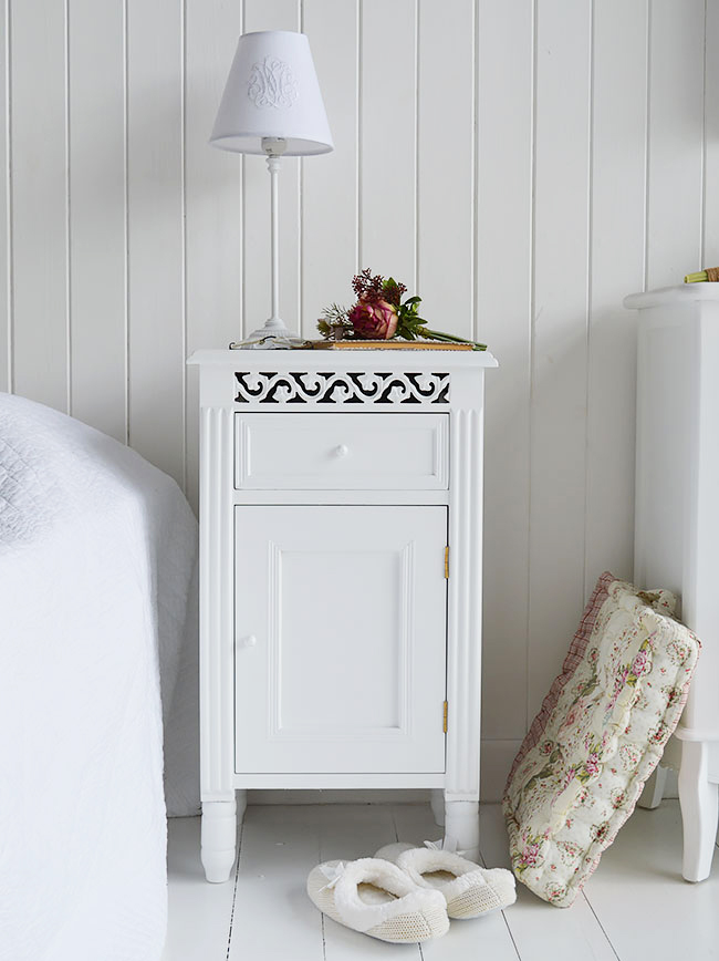 New England white bedside cabinet