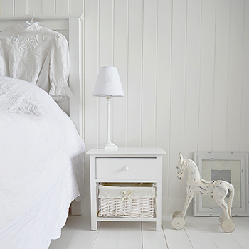 New Haven bedside table, a stunning choice for all white childrens bedroom