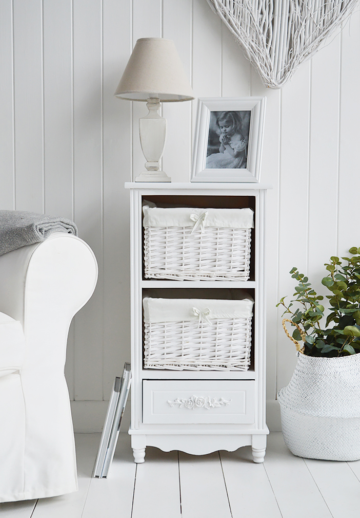 Rose White Living room furniture. A lamp table with thred drawers for masses of storage
