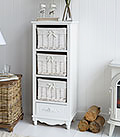 Rose Tall White storage. Excellent tallboy for hallway storage white furniture with three large baskets for daily essentials to keep close at hand