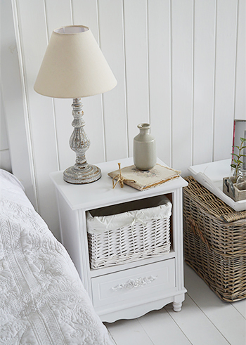 Rose white small bedside cabinet wit drawers for white country bedroom interior