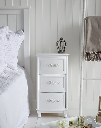 rose white bedside table with curved frontage