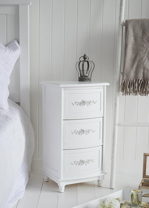 Back to Rose White Bedside Table with 3 drawers