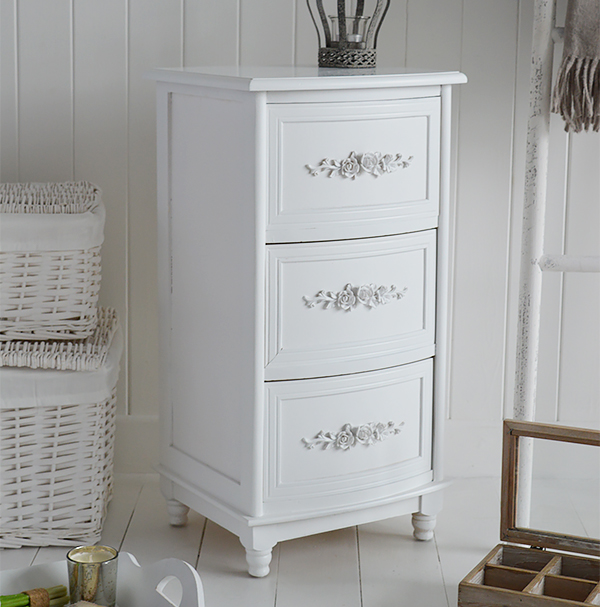 White living room lamp table with drawers