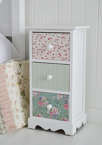 Rosewood floral pink and white country cottage narrow bedside table