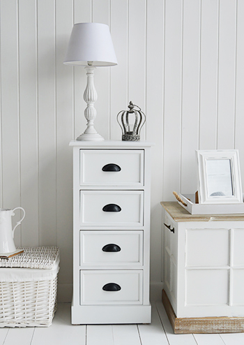 Southport white tall narrow drawers for bedroom furniture