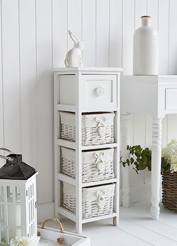 Sweetheart white narrow 23cm wide storage baskets for bedroom