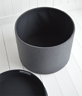 Westhampton soft grey storage dressing table stool in bedroom