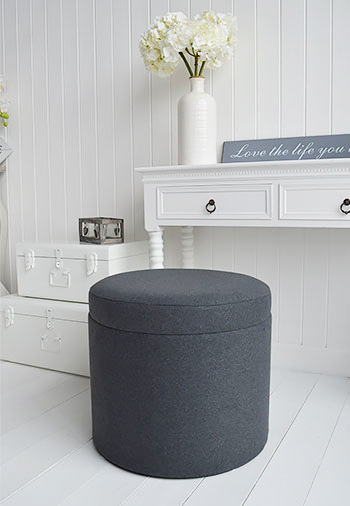 Westhampton soft grey storage dressing table stool for luxurious bedrooms
