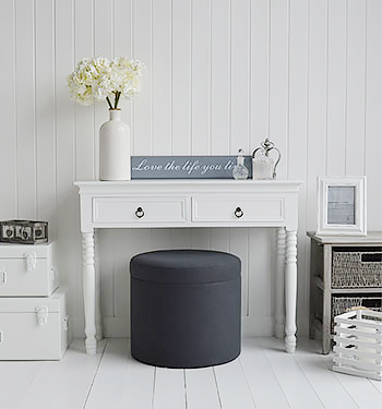 Westhampton soft grey storage dressing table stool for bedroom design ideas