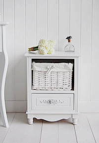 Rose white bedside cabinet with drawers