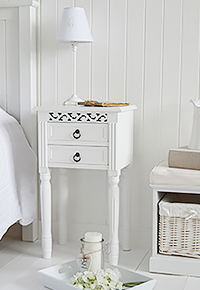 New England two drawer white bedside table