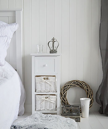 Bar Harbor narrow white bedside table for beach bedrooms when space is tight