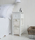 Bar Harbor narrow 25cm bedside table with baskets and drawer