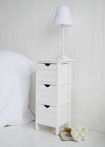 dorset 25cm narrow white bedside table. bedroom furniture