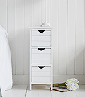 Dorset white narrow bedside table with 3 drawers 25cm wide
