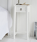 New England tall white bedside table with a shelf and drawer to match the drssing table. Ideal for decorating a french country bedroom