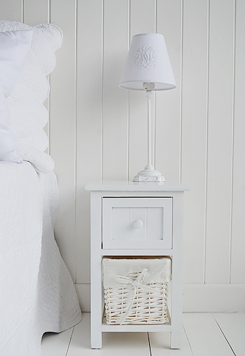 Small white bedside table for childrens bedroom
