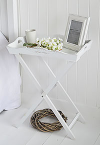 White folding tray table for bedside furniture